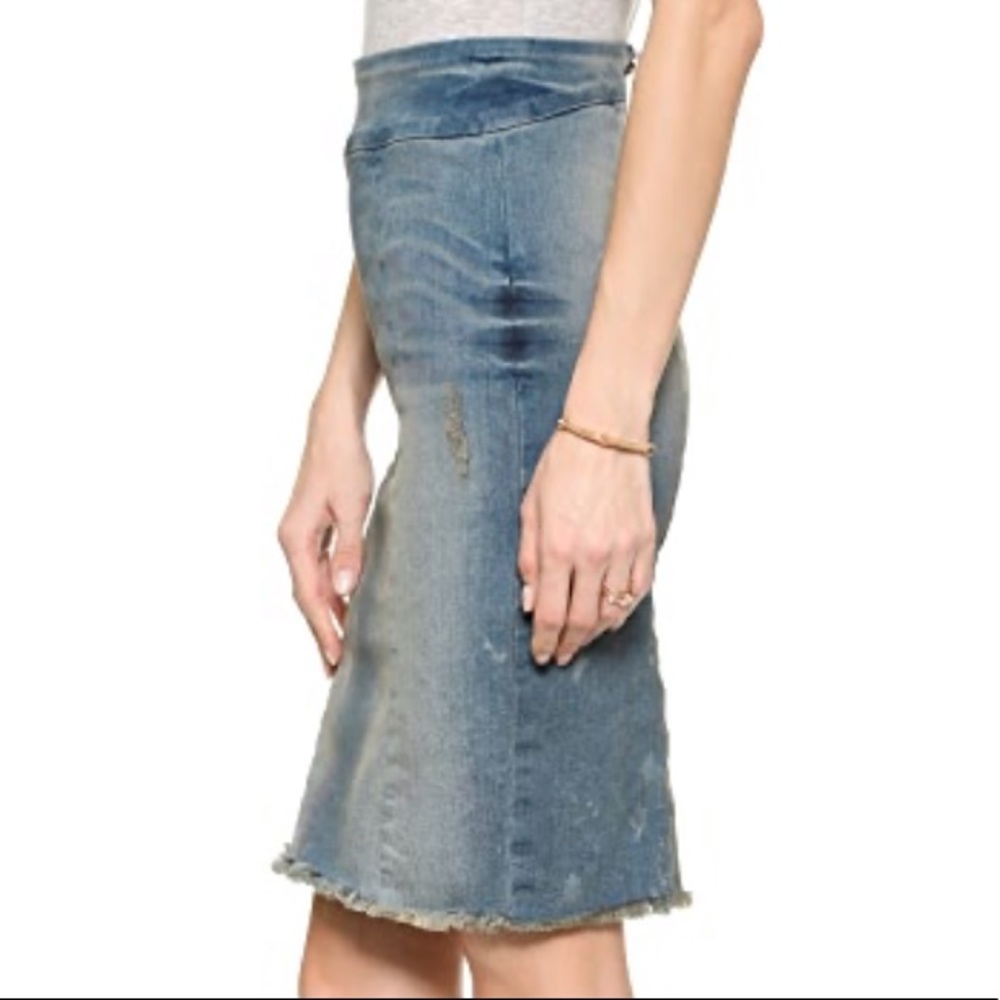 NSF Distressed Denim Exposed Zip Pencil Skirt - Picture 3 of 8